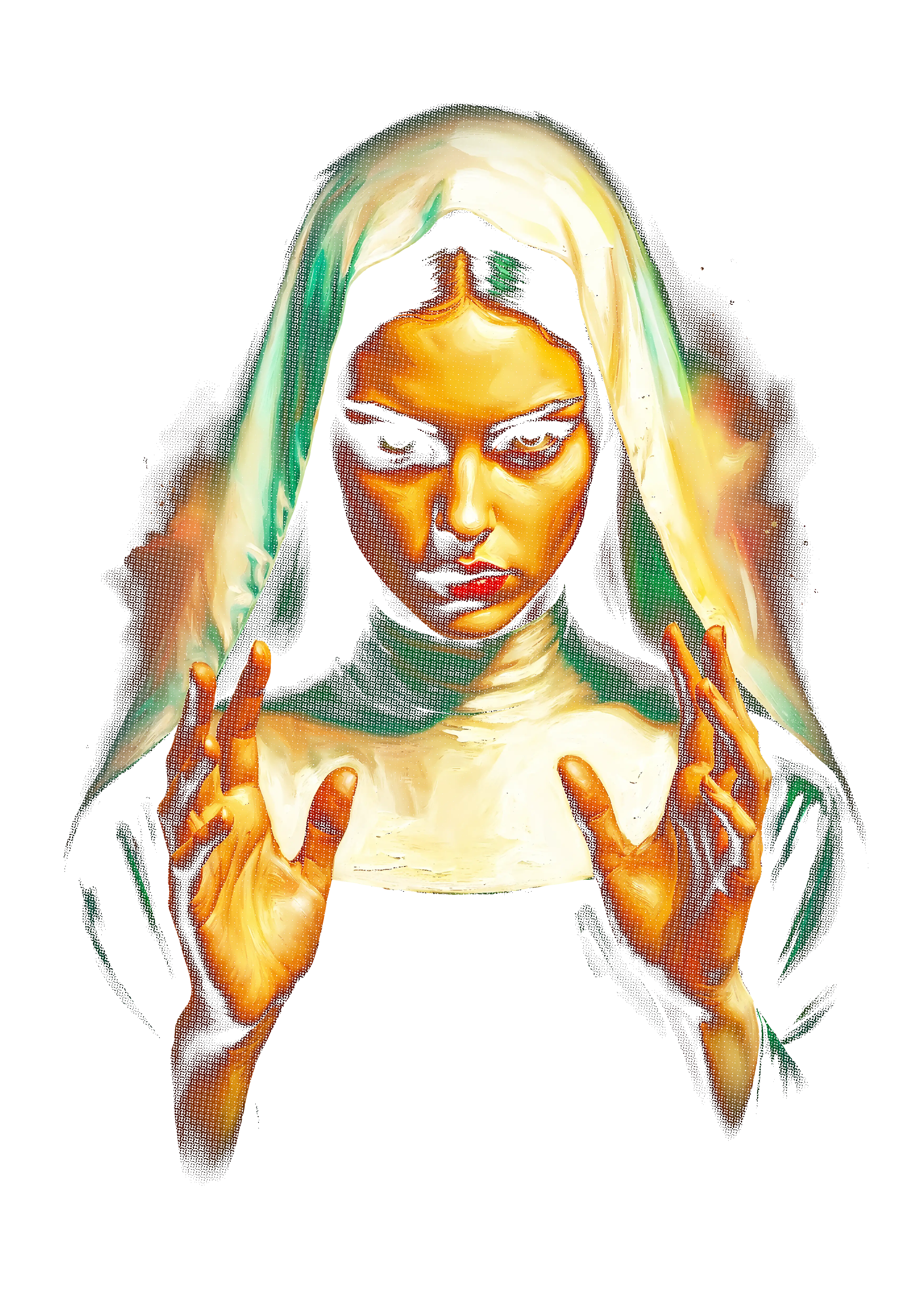 Religious graphic on the back of a black oversized tee