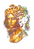 Golden classical bust graphic on the back of a black oversized tee