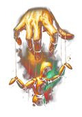 Surreal portrait graphic on the back of a black oversized tee