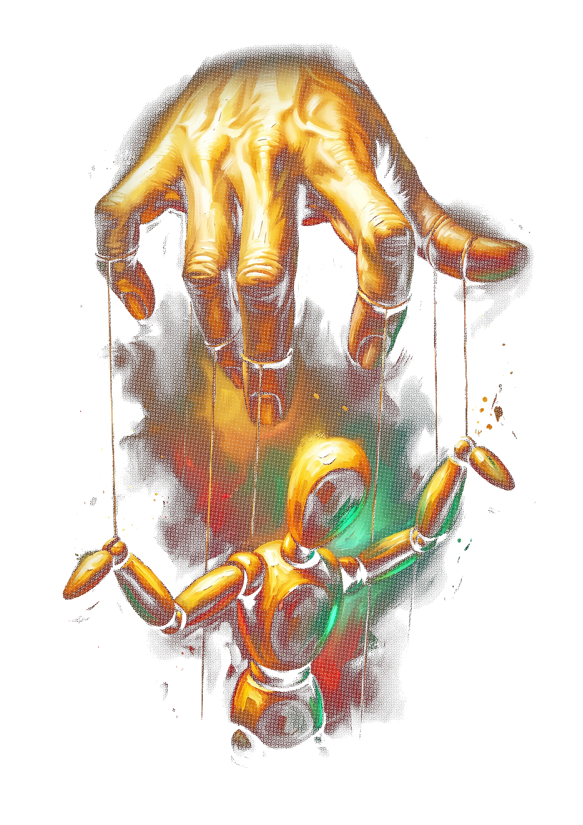 Surreal portrait graphic on the back of a black oversized tee