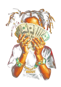Cards and fortune graphic on the back of a black oversized tee