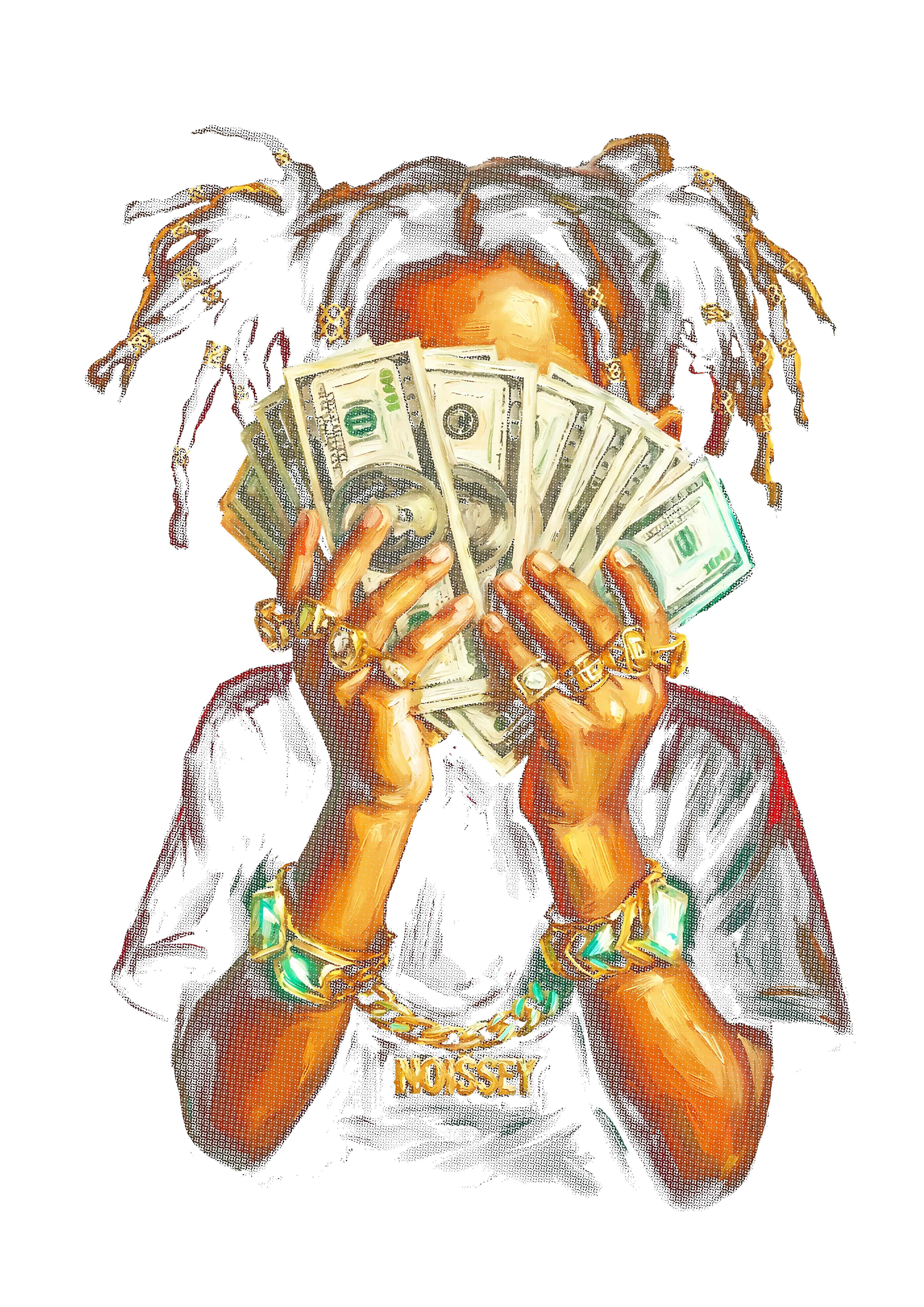 Cards and fortune graphic on the back of a black oversized tee