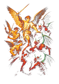 Religious graphic on the back of a black oversized tee