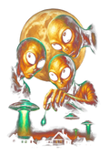 Space and alien graphic on the back of a black oversized tee