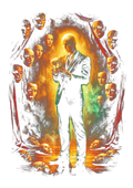 Surreal portrait graphic on the back of a black oversized tee