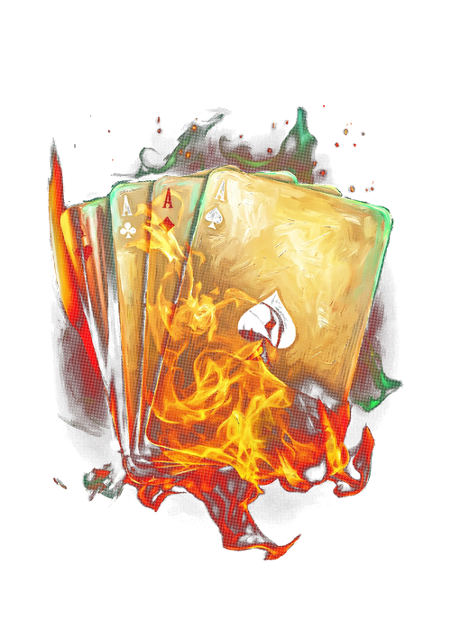 Cards and fortune graphic on the back of a black oversized tee