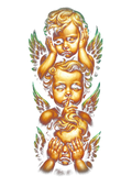 Religious graphic on the back of a black oversized tee
