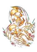 Skull graphic on the back of a black oversized tee