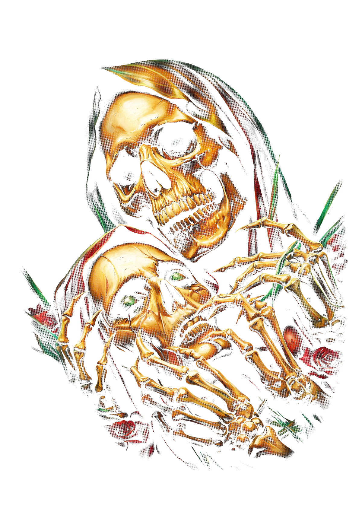 Skull graphic on the back of a black oversized tee