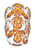 Religious graphic on the back of a black oversized tee