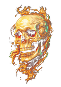 Golden flaming skull graphic on the back of a black oversized tee