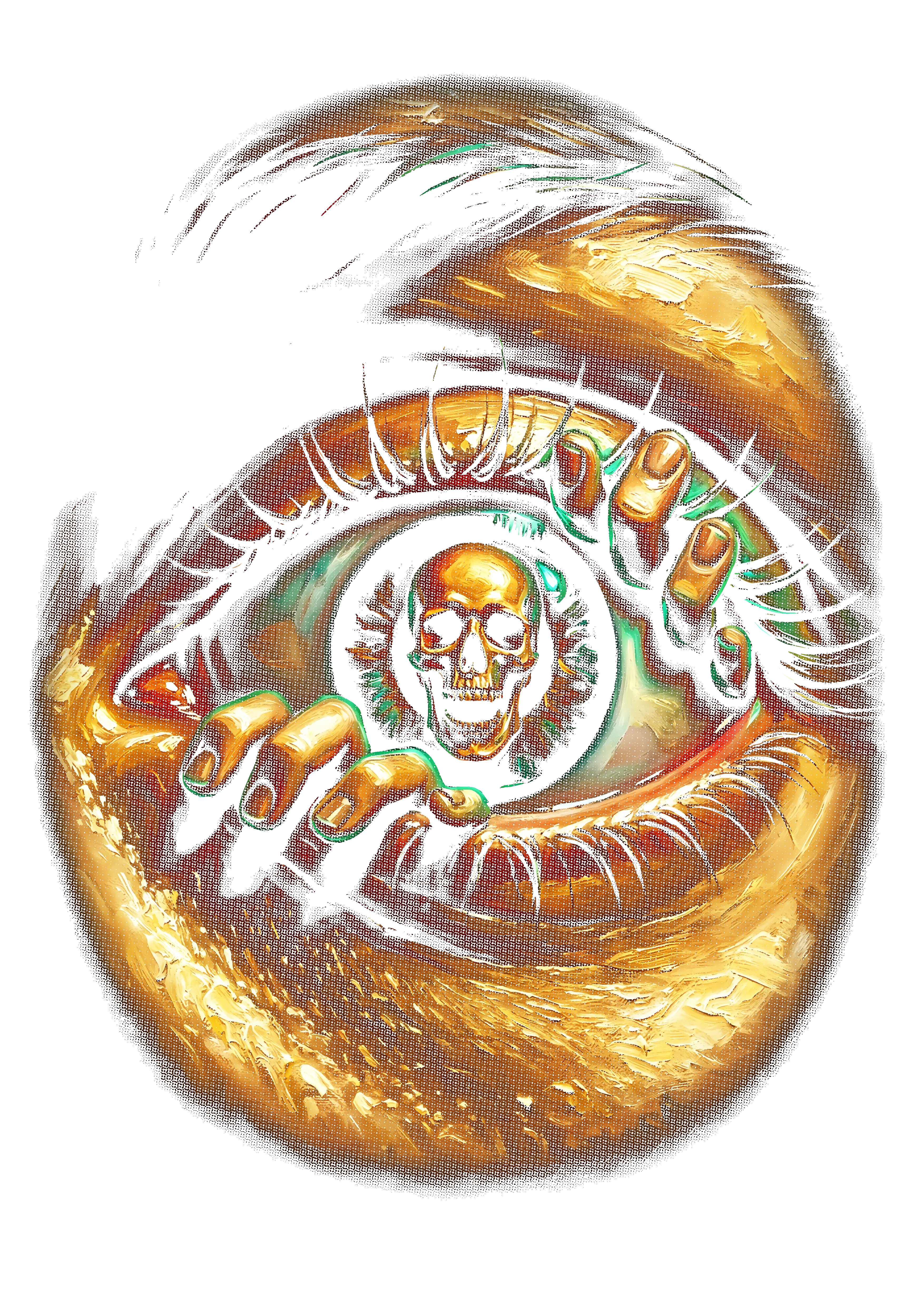 Surreal portrait graphic on the back of a black oversized tee