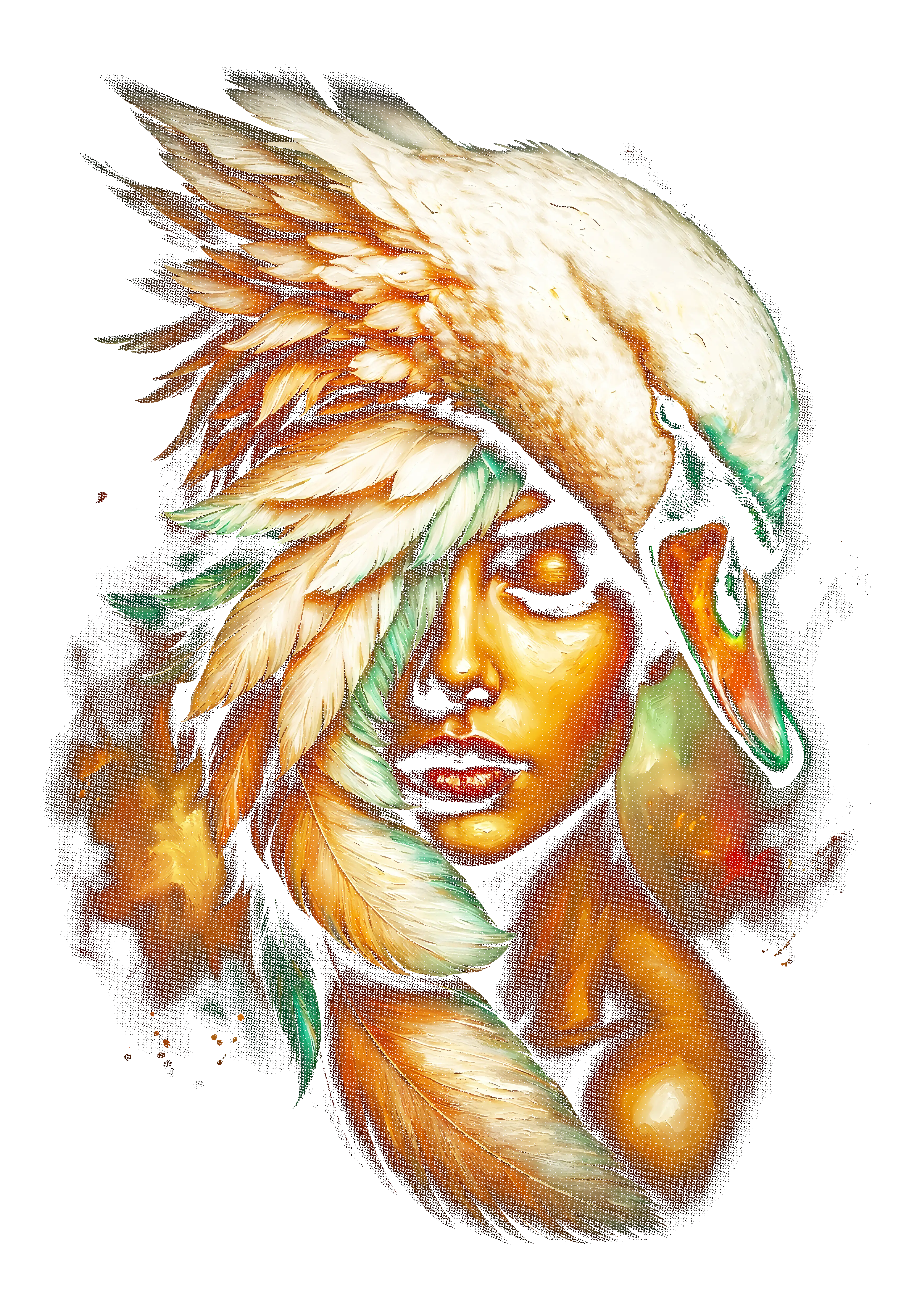 Surreal portrait graphic on the back of a black oversized tee