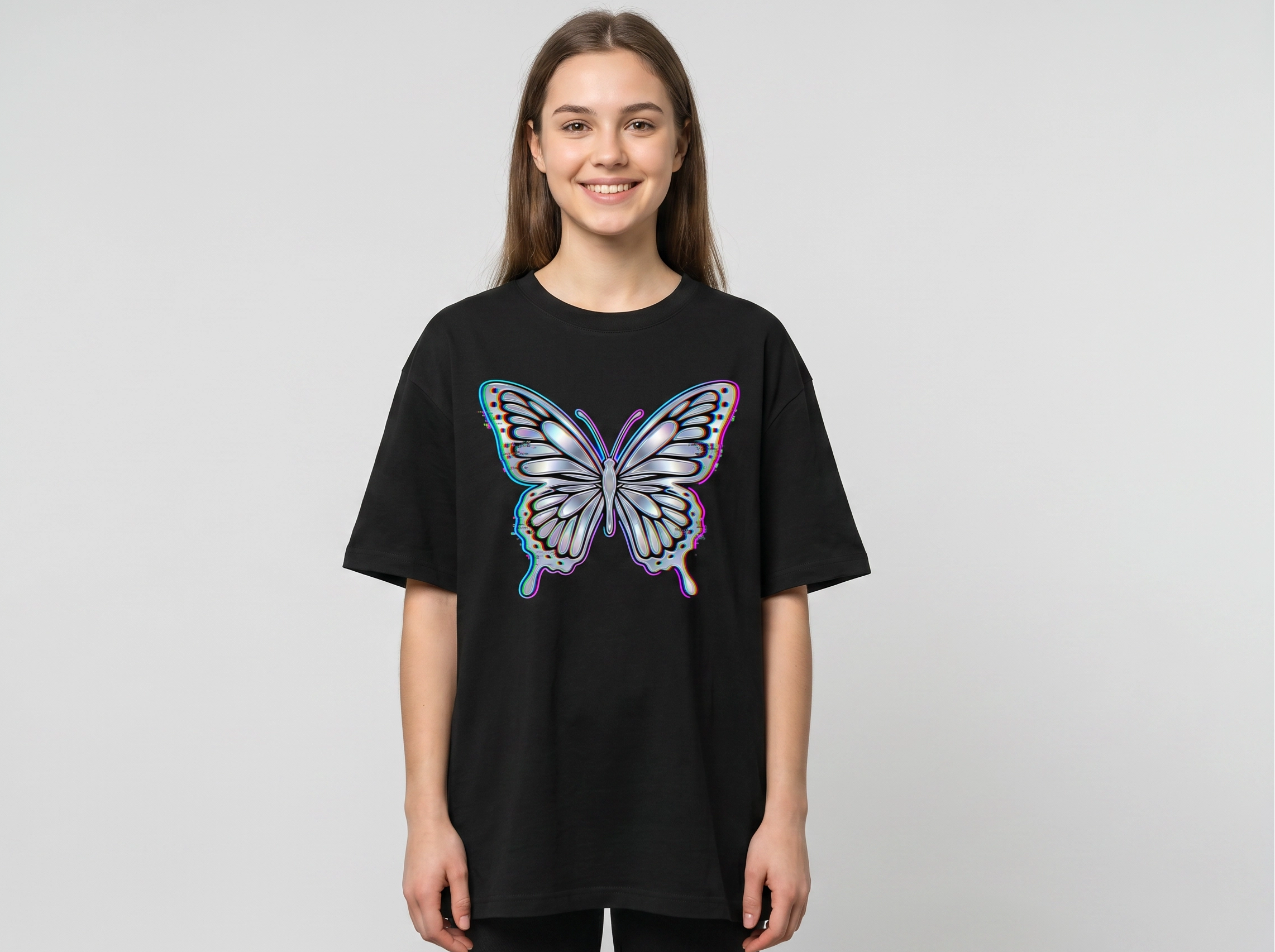 Y2K Butterfly Holographic Oversized Graphic Tee — Melbourne Streetwear