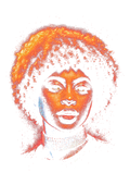 Surreal portrait graphic on the back of a black oversized tee