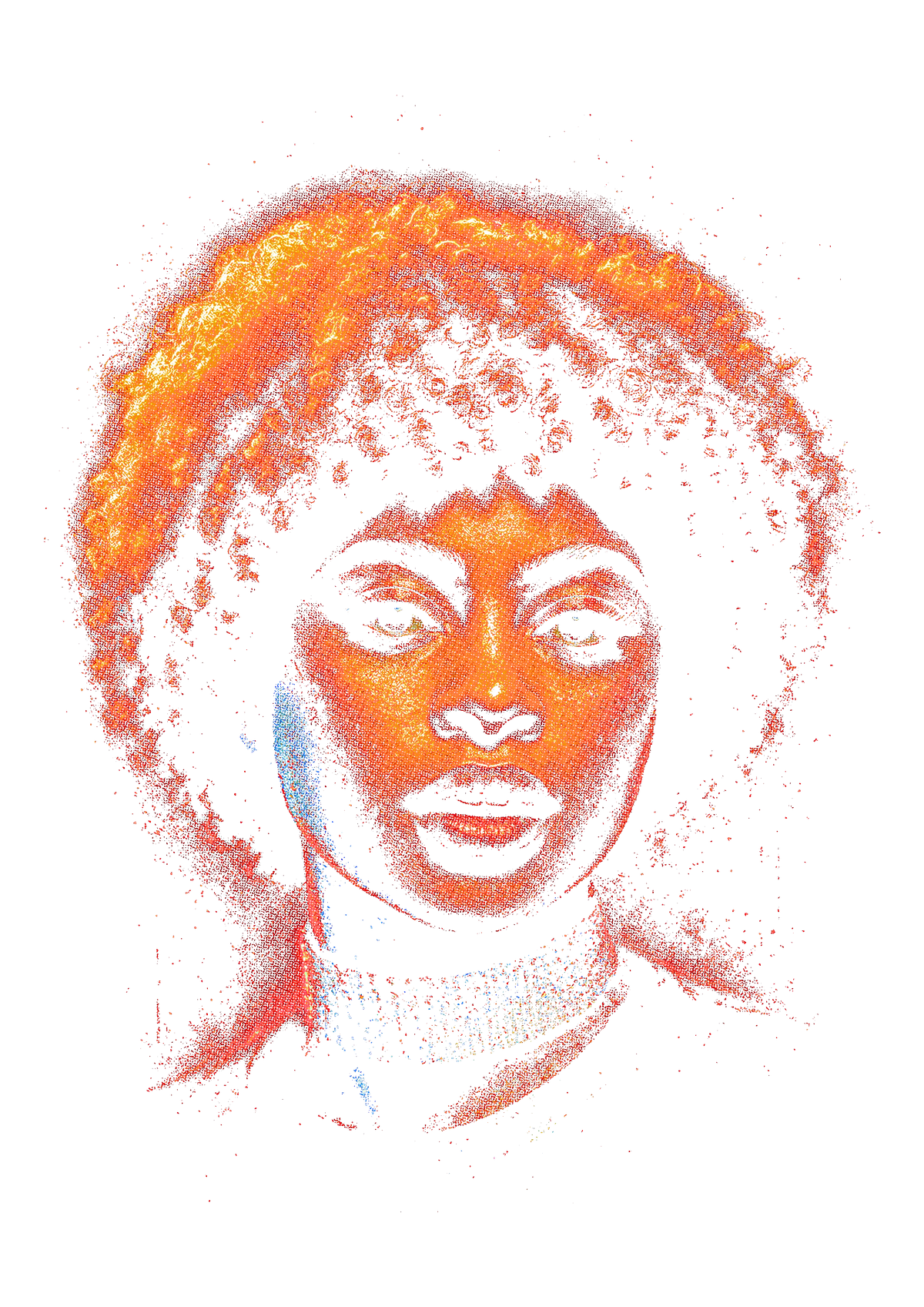 Surreal portrait graphic on the back of a black oversized tee