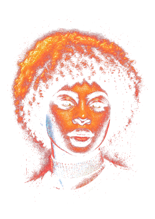 Afro Portrait graphic printed on the back of a black oversized T-shirt