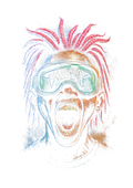 Surreal portrait graphic on the back of a black oversized tee
