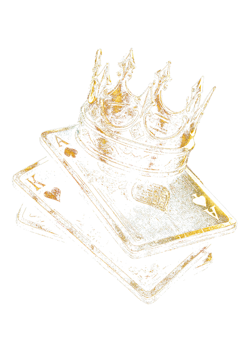 Crowned Cards graphic printed on the back of a black oversized T-shirt