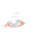Surreal portrait graphic on the back of a black oversized tee