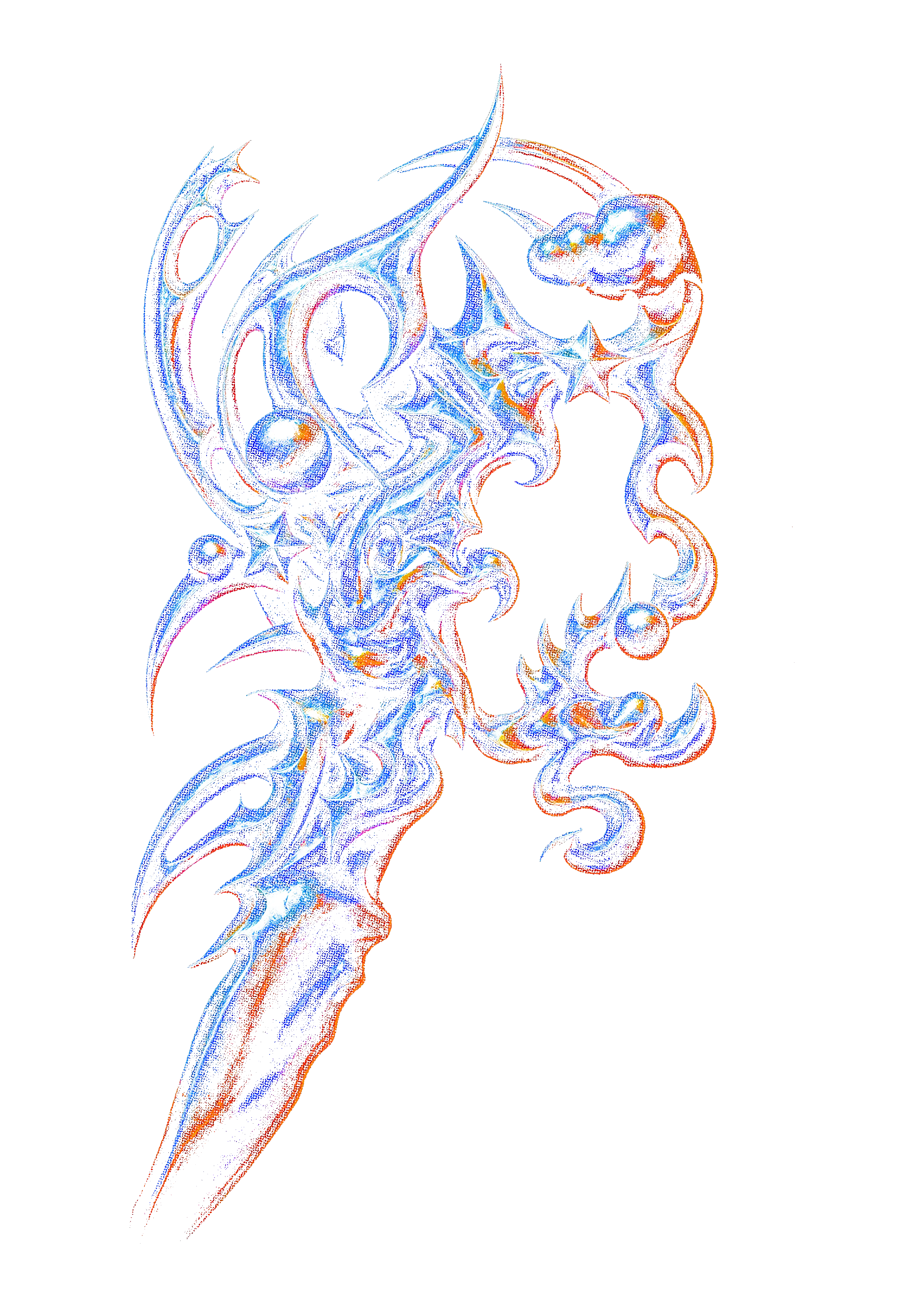 Surreal portrait graphic on the back of a black oversized tee