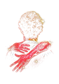 Surreal portrait graphic on the back of a black oversized tee