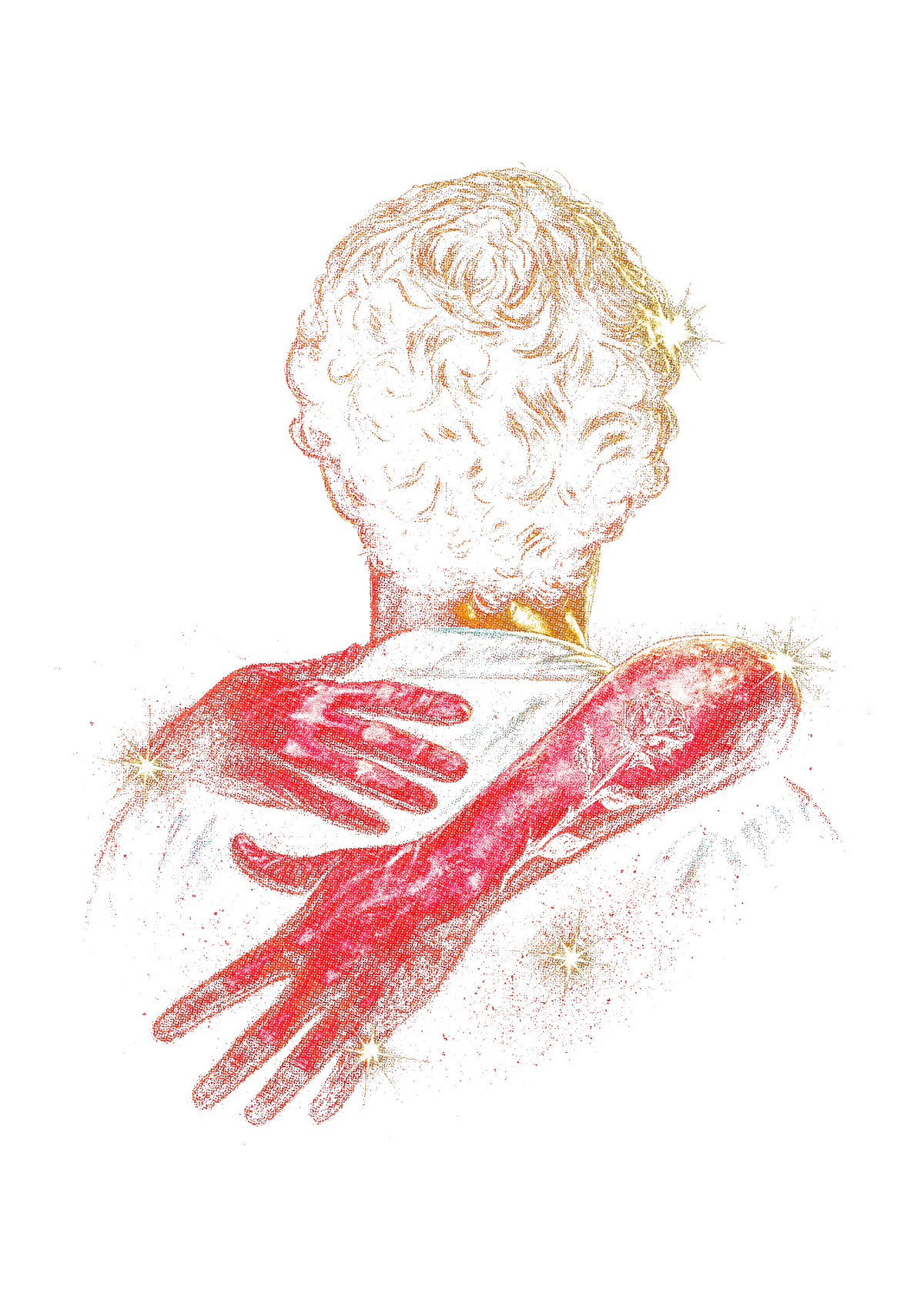 Surreal portrait graphic on the back of a black oversized tee