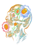 Skull graphic on the back of a black oversized tee