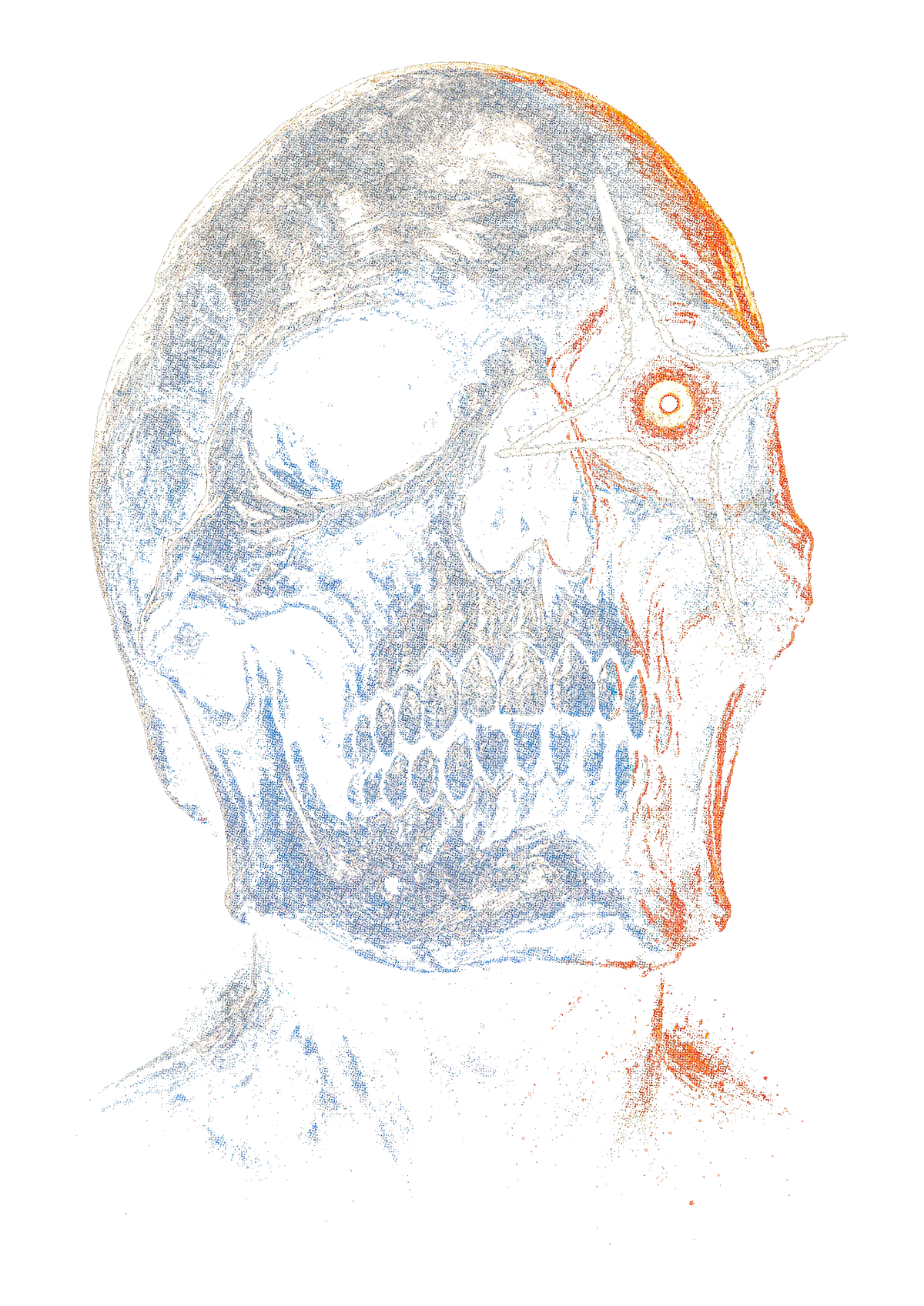 Skull graphic on the back of a black oversized tee