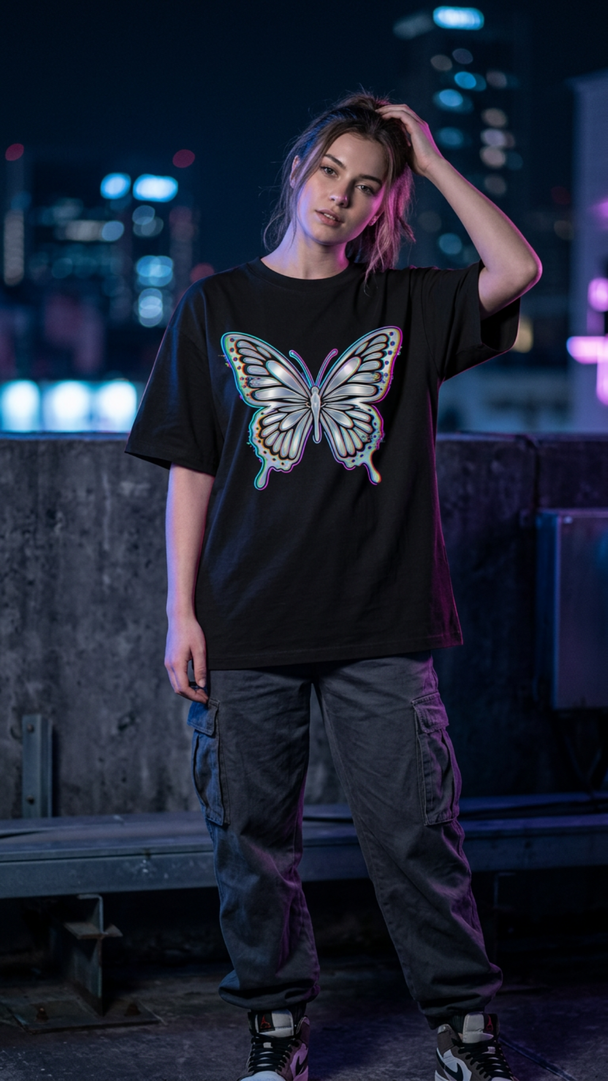 Y2K Butterfly Holographic Oversized Graphic Tee — Melbourne Streetwear